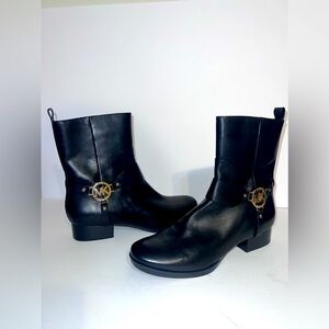 NWB Michael Kors Fulton Black Leather Harness Biker Boots Sz 10